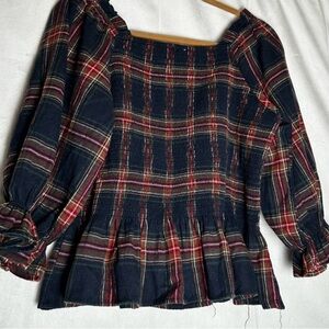Ivy City Plaid Smocked Women's Top XL